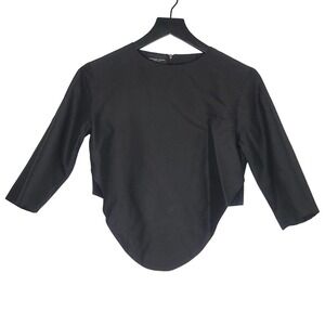 Michael Maven‎ Italy Cropped Top Size 4 Black Long Sleeve Hi Low Hem Zipper